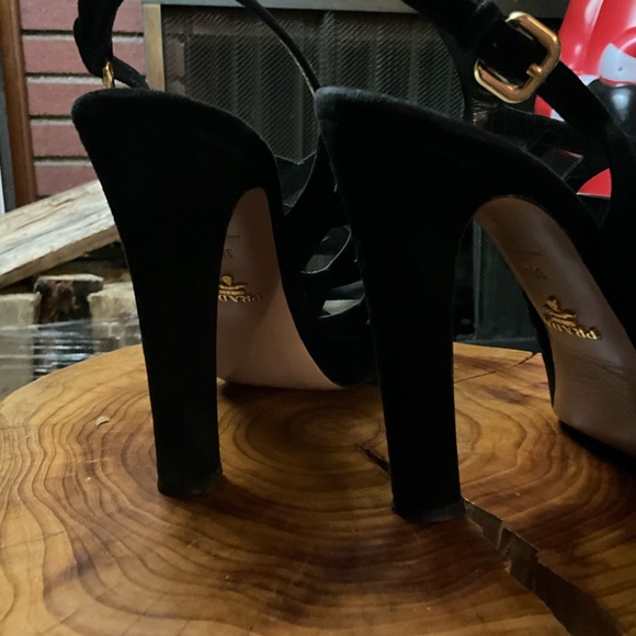 PRADA black suede platform sandals with 5” covered heel and woven vamp 8.5 - Picture 7 of 11